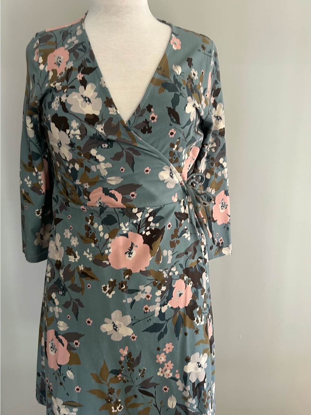 Spartina Floral Wrap Midi Dress in Dusty Blue and Pink